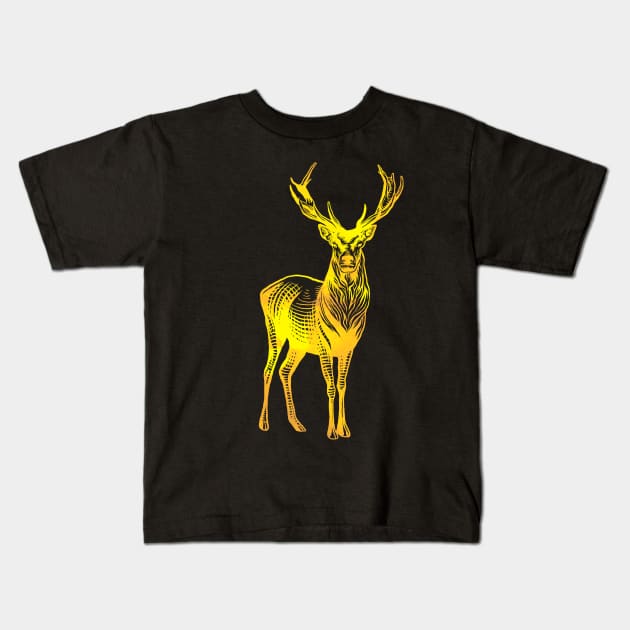 Golden Deer Illustration Kids T-Shirt by BuddyandPrecious